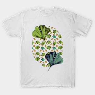 Ginkgo Pattern on Stripe Gradient T-Shirt